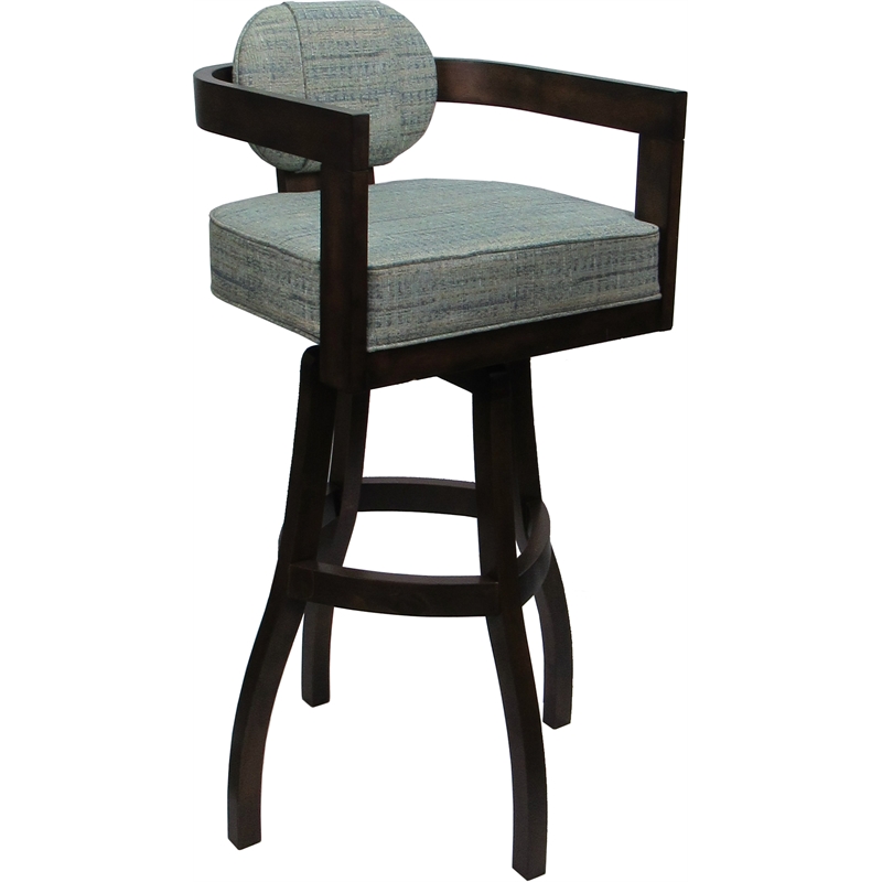 Pemberly Row Swivel Wood Bar Stool in Plus & Aquatint Teal Dark Walnut