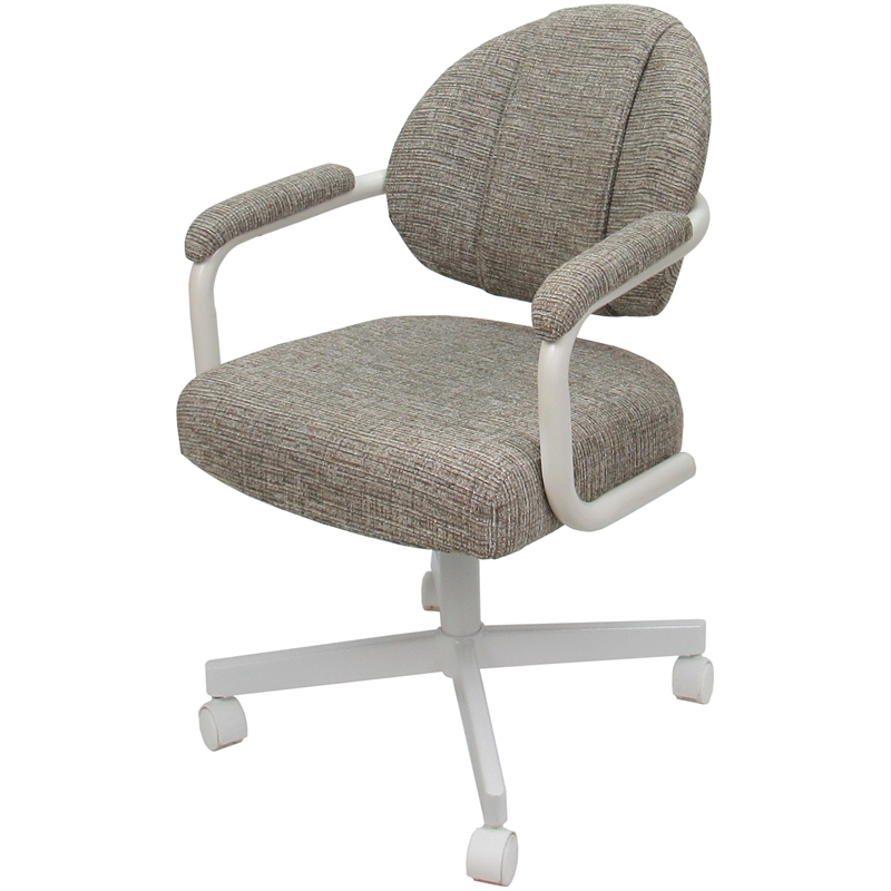 Pemberly Row Swivel Metal Dining Caster Chair in Khaki with White
