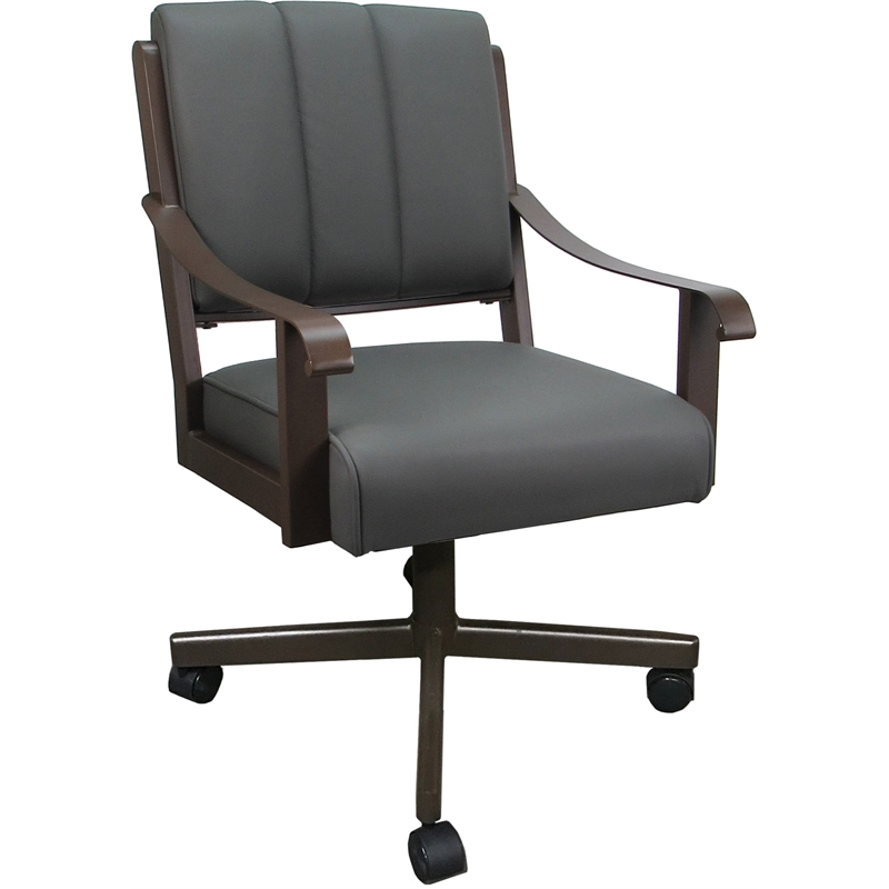 Pemberly Row Leather Dining Caster Chair Swivel Tilt in Gray on Brown