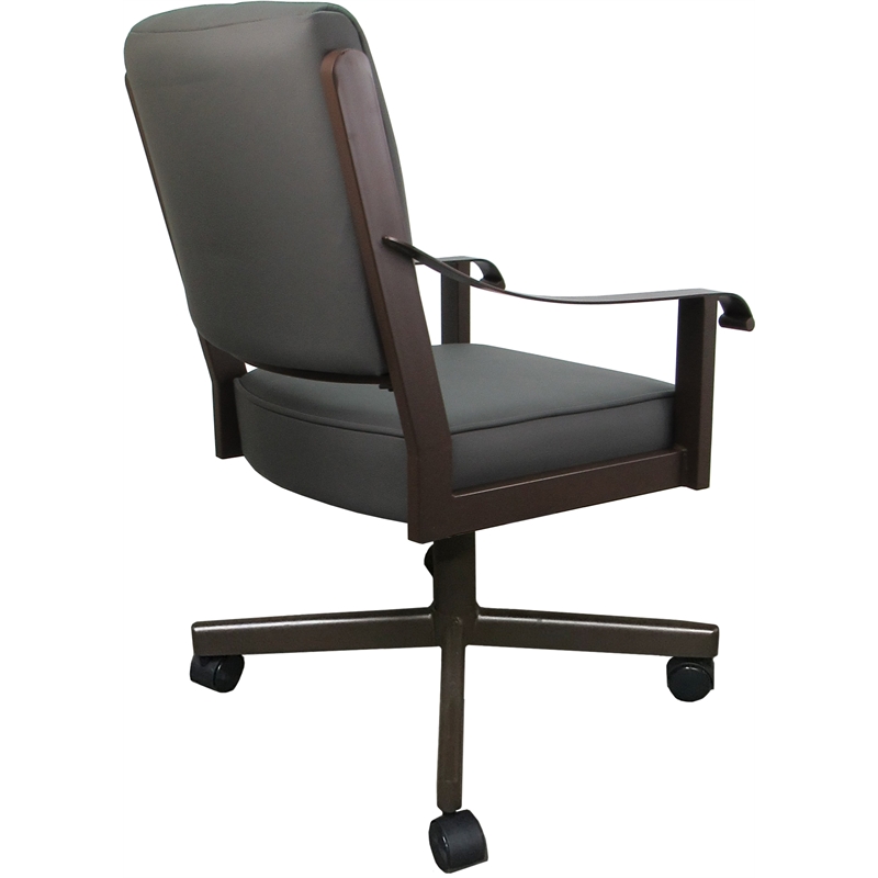 Pemberly Row Leather Dining Caster Chair Swivel Tilt in Gray on Brown