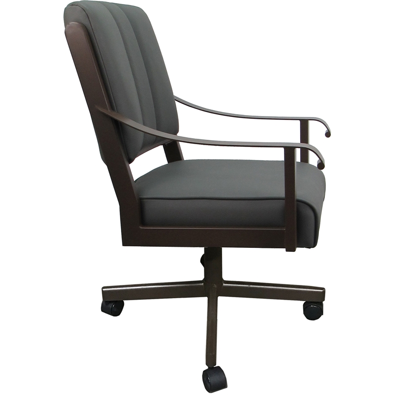 Pemberly Row Leather Dining Caster Chair Swivel Tilt in Gray on Brown