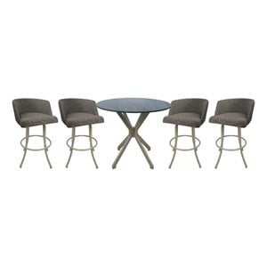 Pemberly Row Crackle Glass Metal Pub Set 26&quot Swivel Counter Stools Grey in Beige