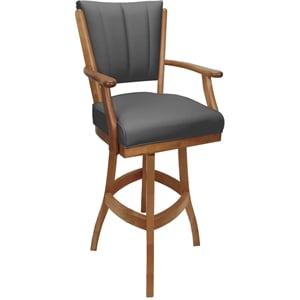Pemberly Row Leather Extra Tall Solid Wood Bar Stool 34&quot Seat in Gray on Honey