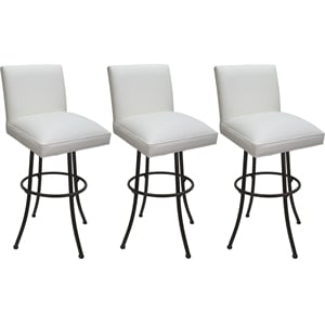 Pemberly Row Set of 3 Swivel Metal Bar Stools - Noam in White Vinyl with Brown