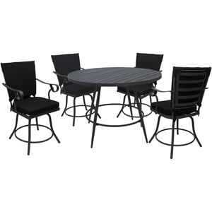 Pemberly Row Outdoor/Indoor Patio Dining Set in Black with Gray Frame