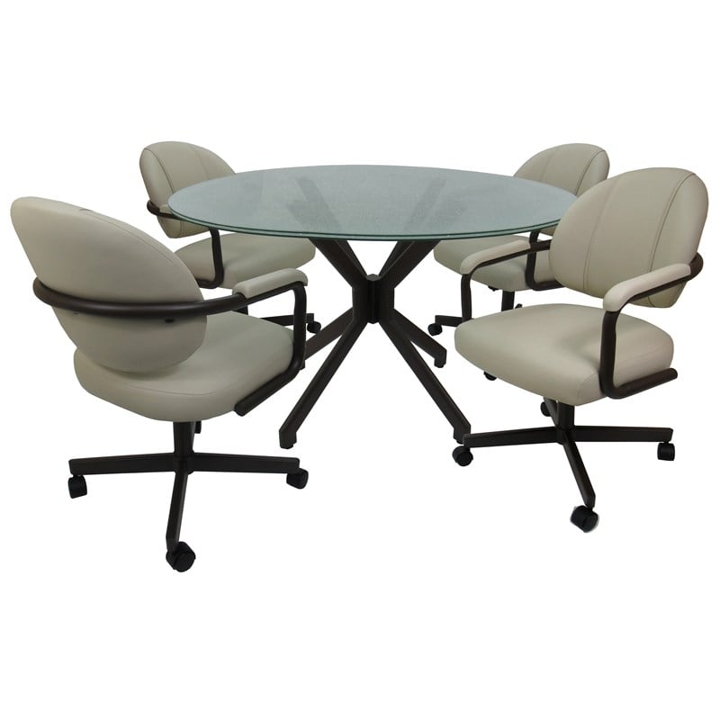 Pemberly Row Swivel Caster Chairs in Crackle Glass Ocean Beige Vinyl Coffee