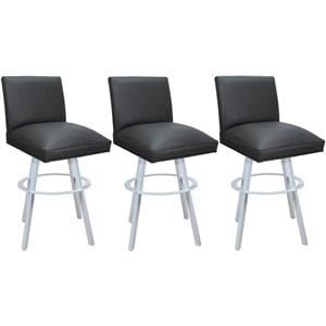 Pemberly Row Set of 3 Extra Tall Swivel Metal Stools in Gray Vinyl with White