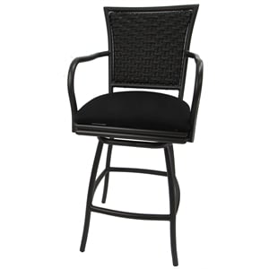 Pemberly Row Outdoor Counter Stool 26&quot Seat in Black with Black Metal