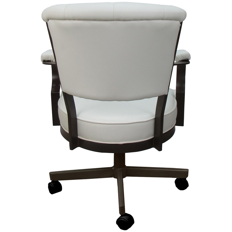 Pemberly Row Swivel Tilt Metal Caster Chair in White Vinyl with Brown Frame
