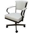 Pemberly Row Swivel Tilt Metal Caster Chair in White Vinyl with Brown Frame