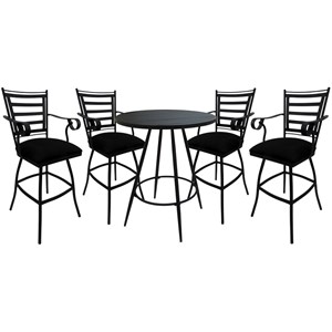 Pemberly Row Pub Set 30&quot Stool with Arms in Black Fabric with Black Frame