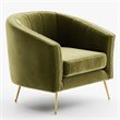 Pemberly Row Barrel Steel/Velvet Accent Chair with Gold Legs in Olive Green