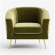 Pemberly Row Barrel Steel/Velvet Accent Chair with Gold Legs in Olive Green