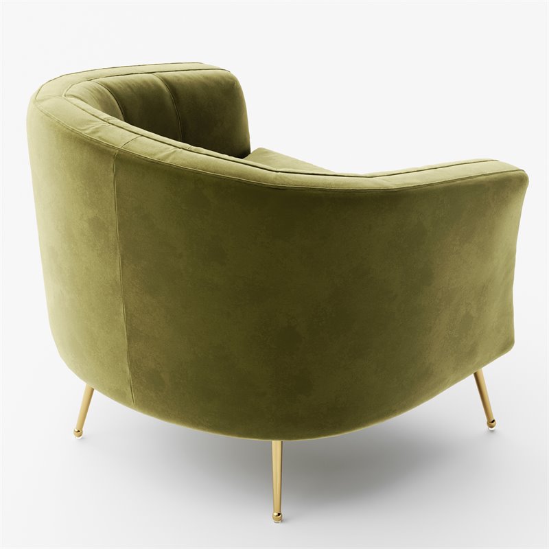 Pemberly Row Barrel Steel/Velvet Accent Chair with Gold Legs in Olive Green