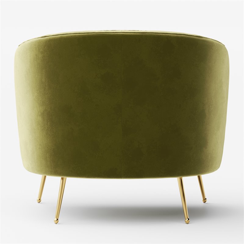 Pemberly Row Barrel Steel/Velvet Accent Chair with Gold Legs in Olive Green