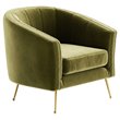 Pemberly Row Barrel Steel/Velvet Accent Chair with Gold Legs in Olive Green