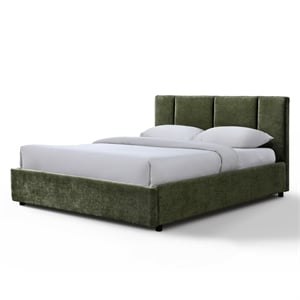 Pemberly Row Fabric Upholstered Queen Platform Bed with Channel Tufting in Green