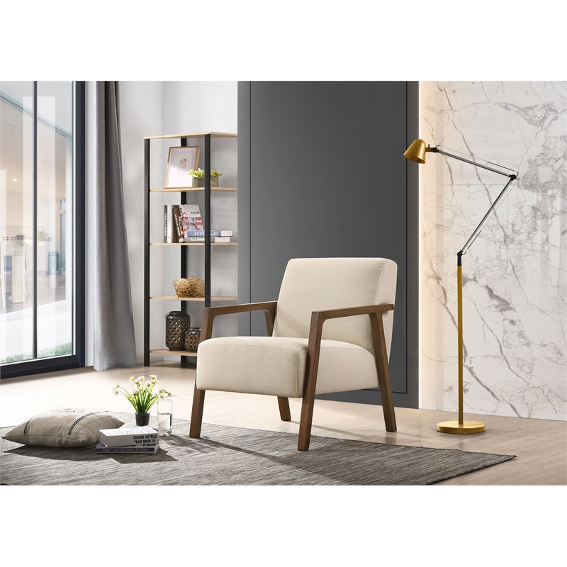 Pemberly Row Solid Wood & Fabric Upholstered Lounge Accent Chair in Beige