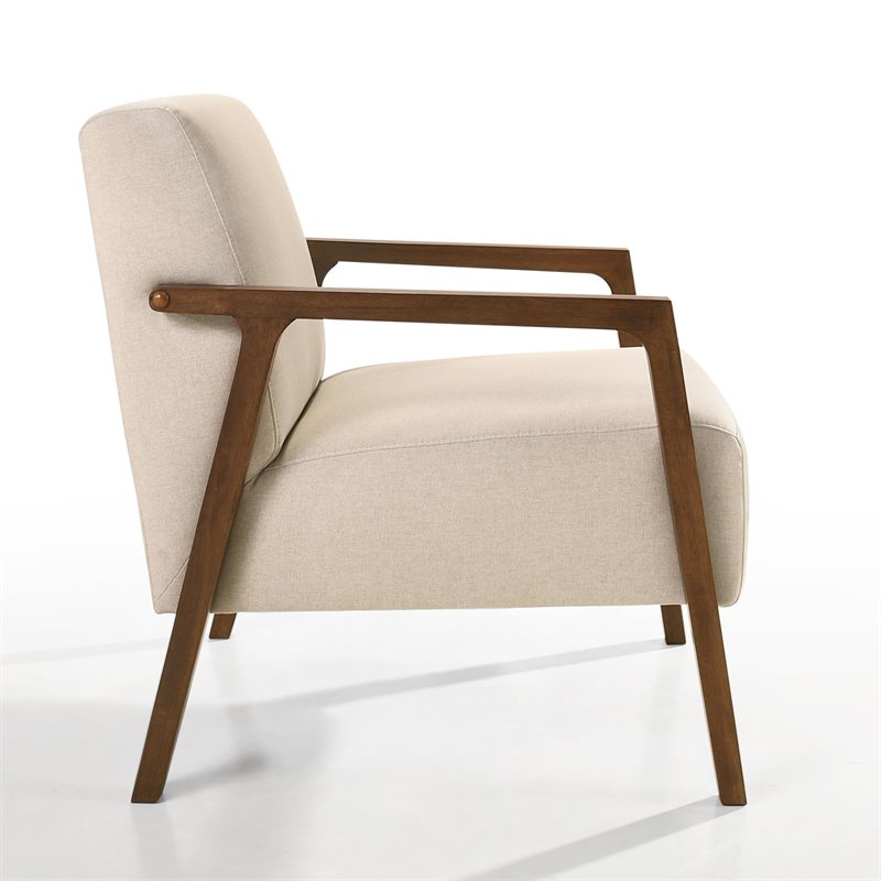 Pemberly Row Solid Wood & Fabric Upholstered Lounge Accent Chair in Beige