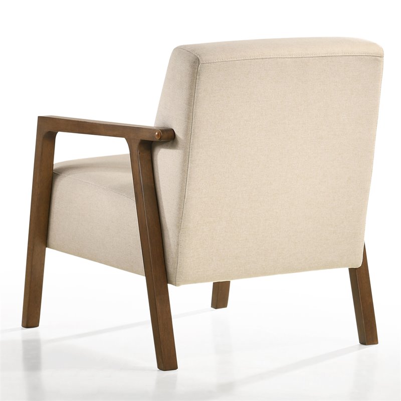 Pemberly Row Solid Wood & Fabric Upholstered Lounge Accent Chair in Beige