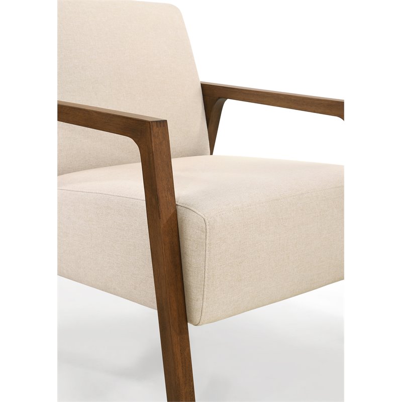 Pemberly Row Solid Wood & Fabric Upholstered Lounge Accent Chair in Beige