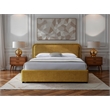 Pemberly Row Upholstered Queen Platform Bed with Rounded Headboard in Gold