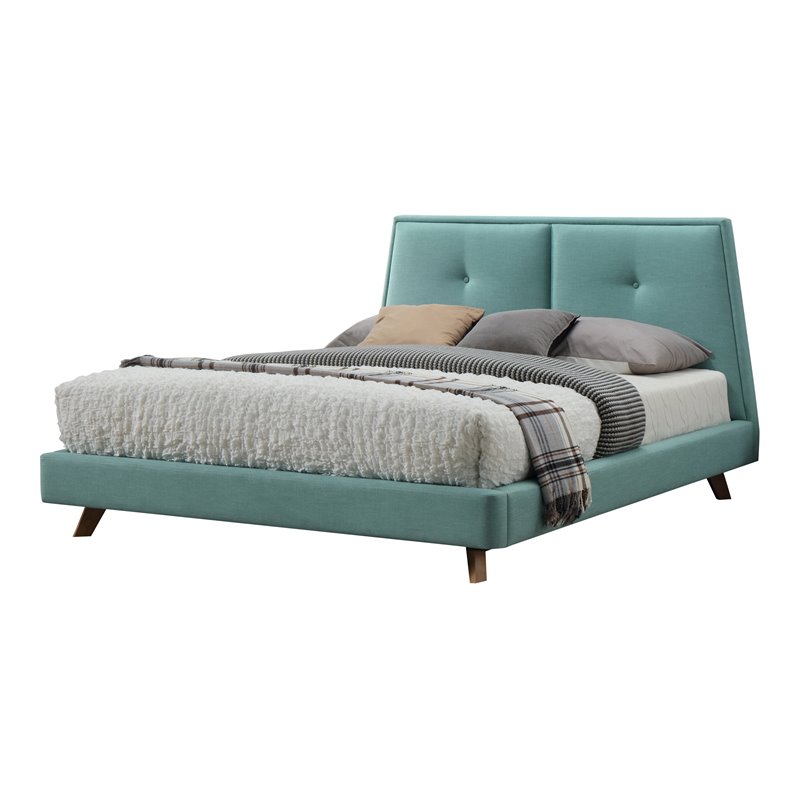 Pemberly Row Wood and Fabric Upholstered Queen Platform Bed in Turquoise