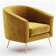 Pemberly Row Barrel Steel/Velvet Accent Chair with Gold Legs in Mustard Yellow