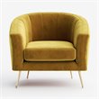 Pemberly Row Barrel Steel/Velvet Accent Chair with Gold Legs in Mustard Yellow
