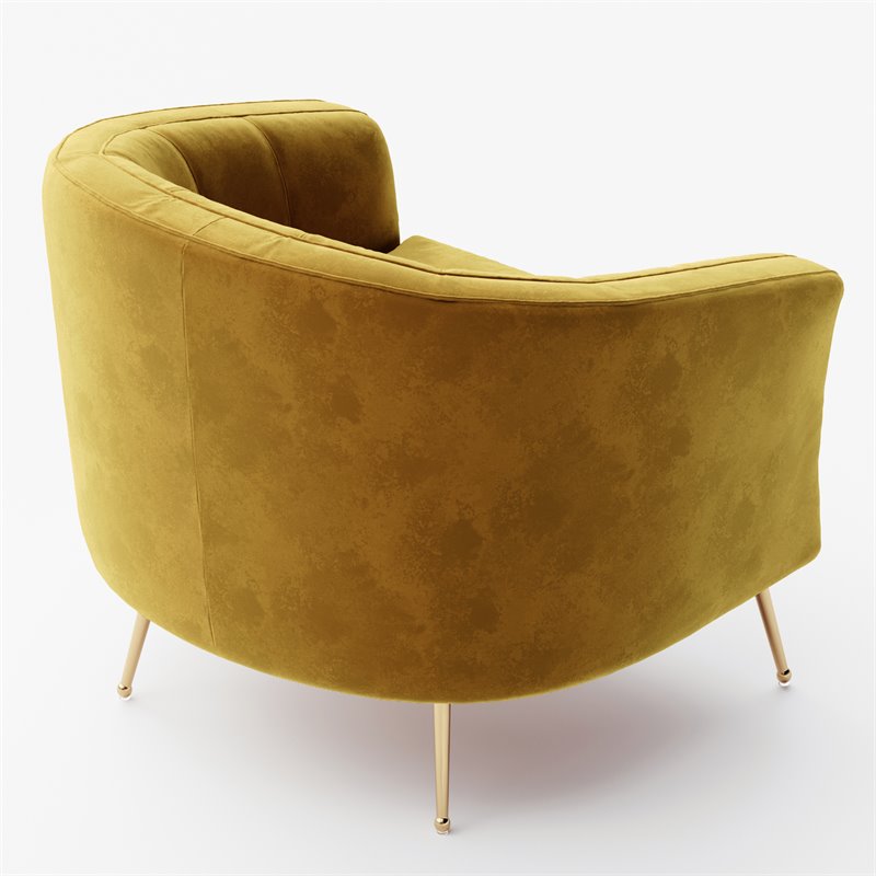 Pemberly Row Barrel Steel/Velvet Accent Chair with Gold Legs in Mustard Yellow