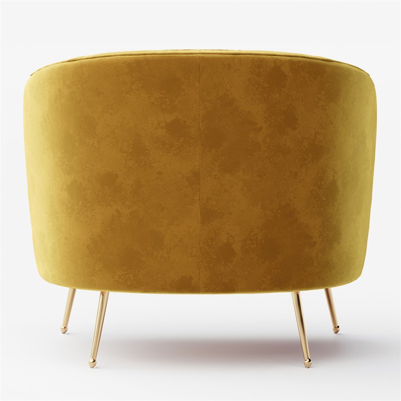 Pemberly Row Barrel Steel/Velvet Accent Chair with Gold Legs in Mustard Yellow