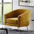 Pemberly Row Barrel Steel/Velvet Accent Chair with Gold Legs in Mustard Yellow