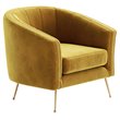 Pemberly Row Barrel Steel/Velvet Accent Chair with Gold Legs in Mustard Yellow