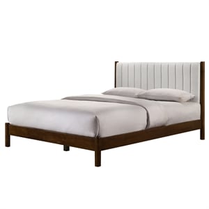 Pemberly Row Wooden Queen Platform Bed in Walnut and Cream White Boucle