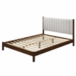 Pemberly Row Wooden Queen Platform Bed in Walnut and Cream White Boucle