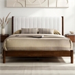Pemberly Row Wooden Queen Platform Bed in Walnut and Cream White Boucle