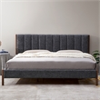 Pemberly Row Upholstered Platform King Bed with Channel Tufted Headboard in Gray