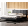 Pemberly Row Upholstered Platform King Bed with Channel Tufted Headboard in Gray