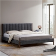 Pemberly Row Upholstered Platform King Bed with Channel Tufted Headboard in Gray