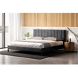 Pemberly Row Upholstered Platform King Bed with Channel Tufted Headboard in Gray