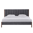 Pemberly Row Upholstered Platform King Bed with Channel Tufted Headboard in Gray