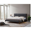 Pemberly Row Upholstered Platform King Bed with Channel Tufted Headboard in Gray