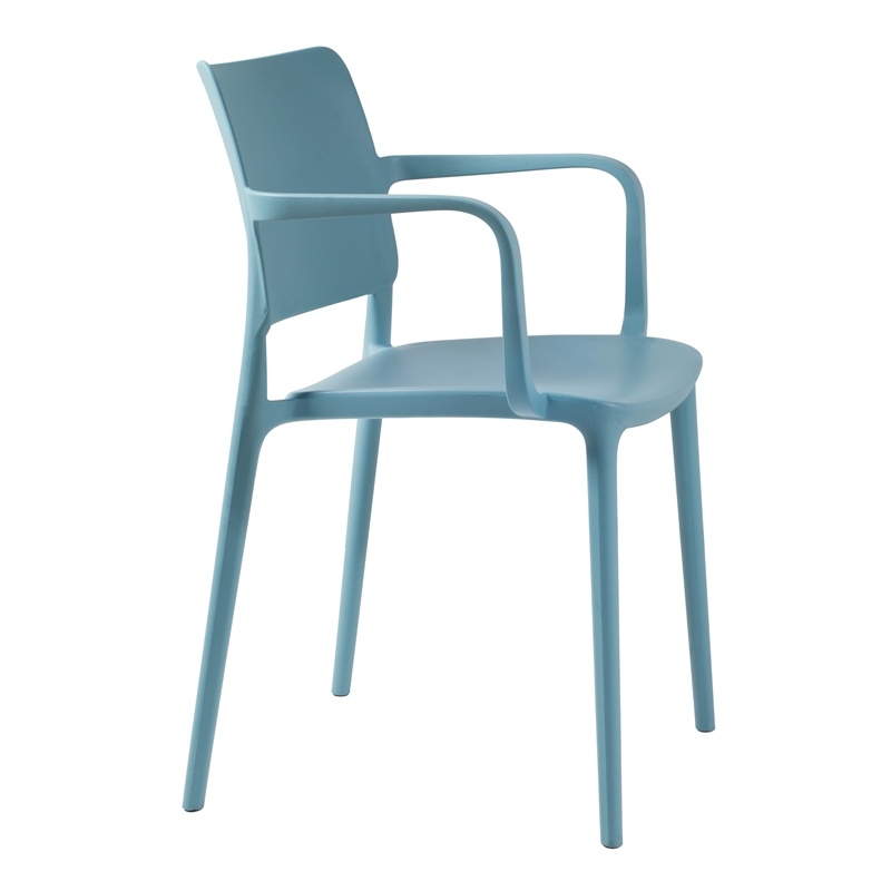Pemberly Row Arm Resin Patio Dining Chair in Aqua Blue (Set of 2)