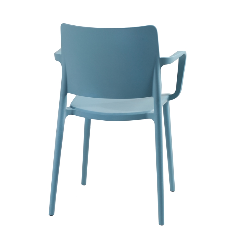 Pemberly Row Arm Resin Patio Dining Chair in Aqua Blue (Set of 2)