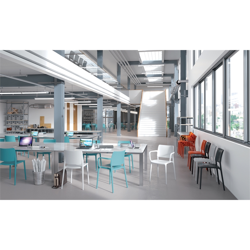 Pemberly Row Arm Resin Patio Dining Chair in Aqua Blue (Set of 2)