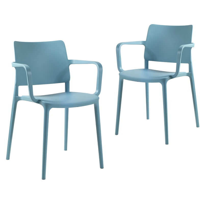Pemberly Row Arm Resin Patio Dining Chair in Aqua Blue (Set of 2)
