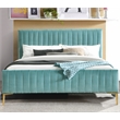 Pemberly Row Wood and Fabric Upholstered Queen Platform Bed in Turquoise