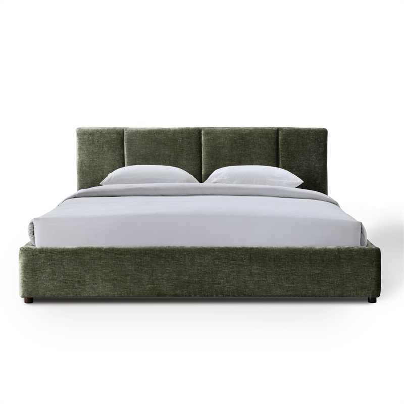 Pemberly Row Upholstered Platform King Bed with Channel Tufted Headboard - Green