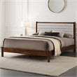 Pemberly Row Wooden Queen Platform Bed in Walnut and Cream White Boucle