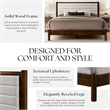 Pemberly Row Wooden Queen Platform Bed in Walnut and Cream White Boucle